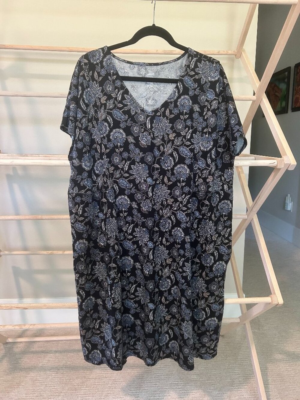 Pure Jill Blue Floral Organic Cotton Soft V-Neck T-Shirt Dress XL